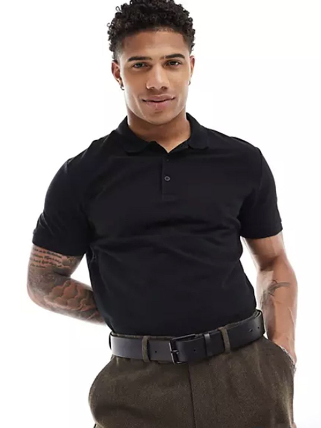 

BAESD Men Polo Collar Regular Sleeves T-shirt, Black