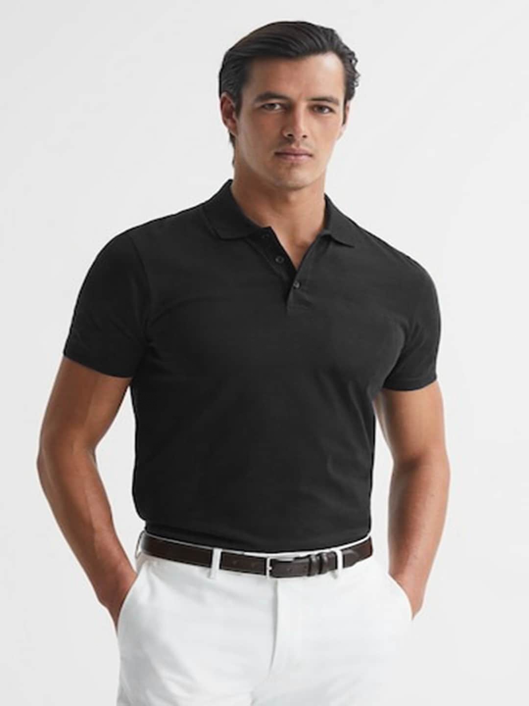 

BAESD Men Polo Collar Regular Sleeves T-shirt, Black