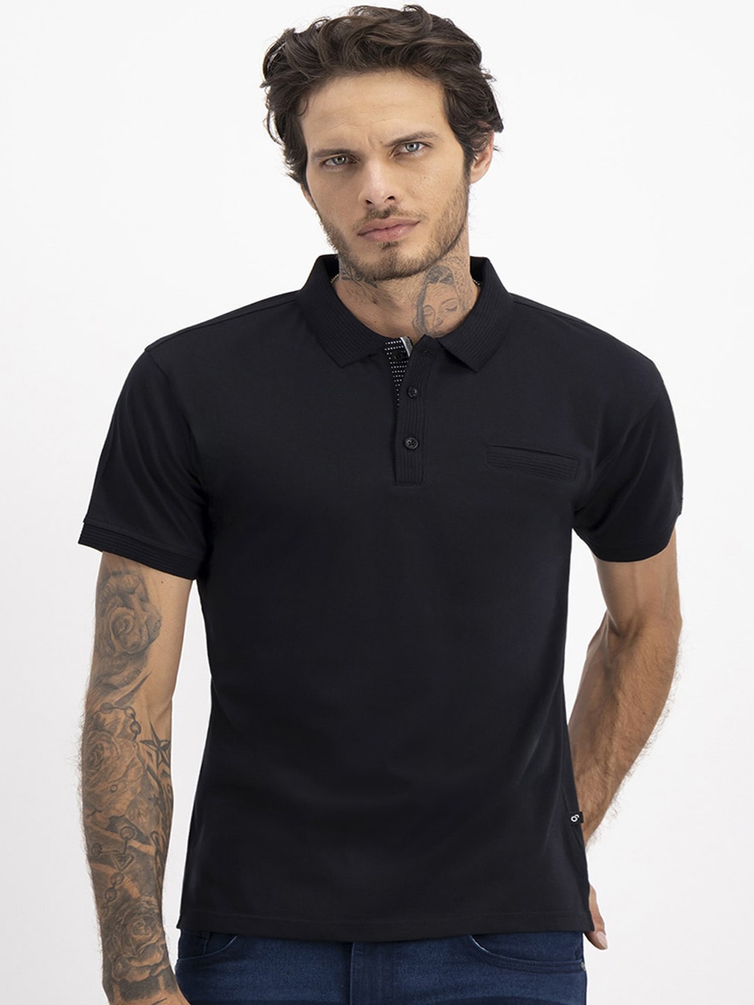 

BAESD Men Polo Collar Pockets T-shirt, Black