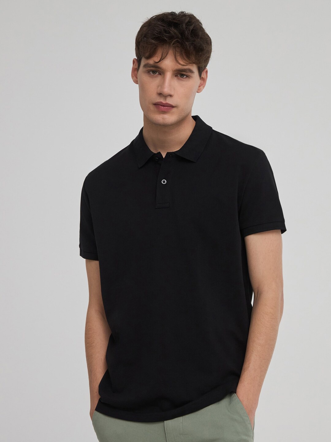 

BAESD Men Polo Collar Regular Sleeves T-shirt, Black