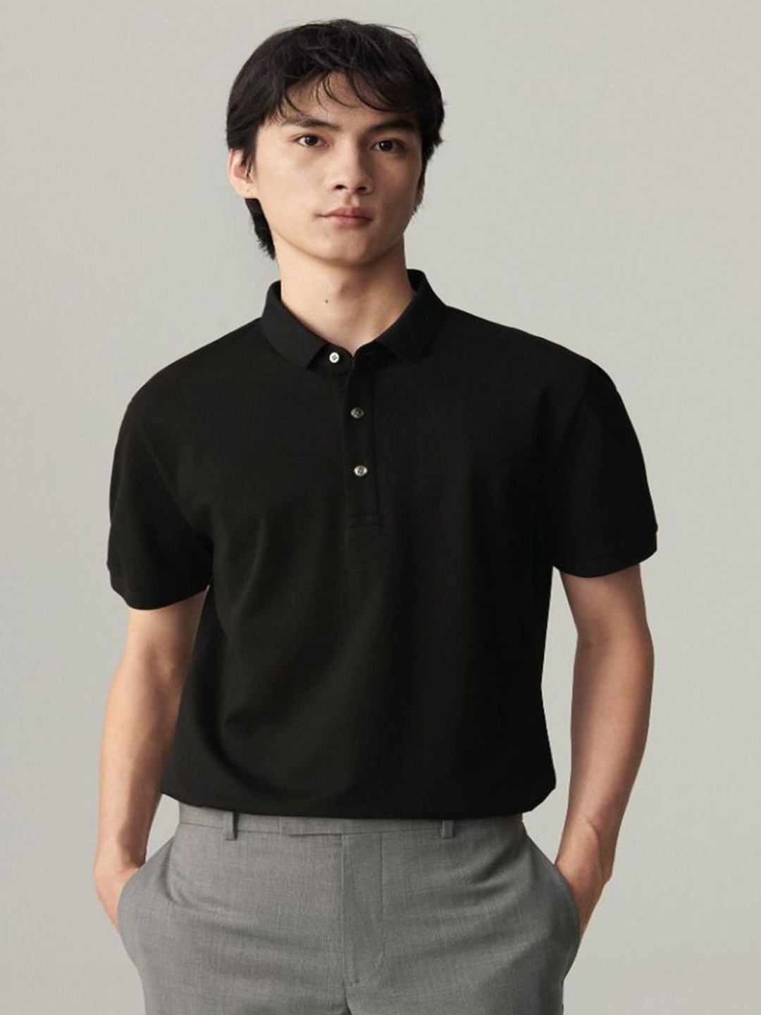 

BAESD Men Polo Collar Regular Sleeves T-shirt, Black