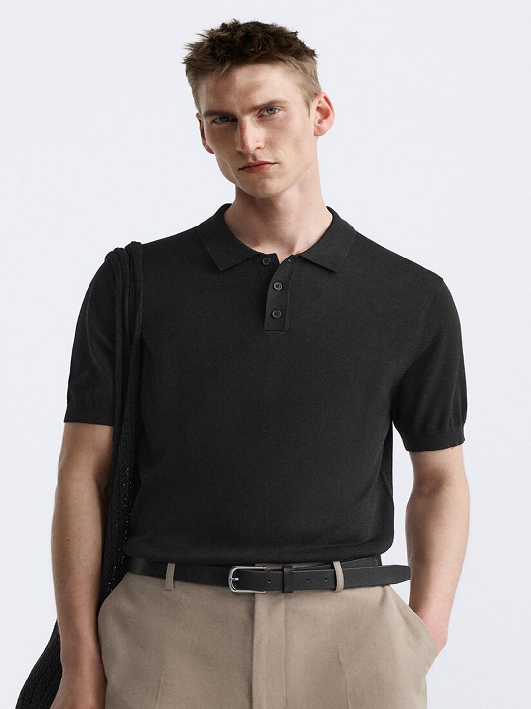 

BAESD Men Polo Collar Regular Sleeves T-shirt, Black