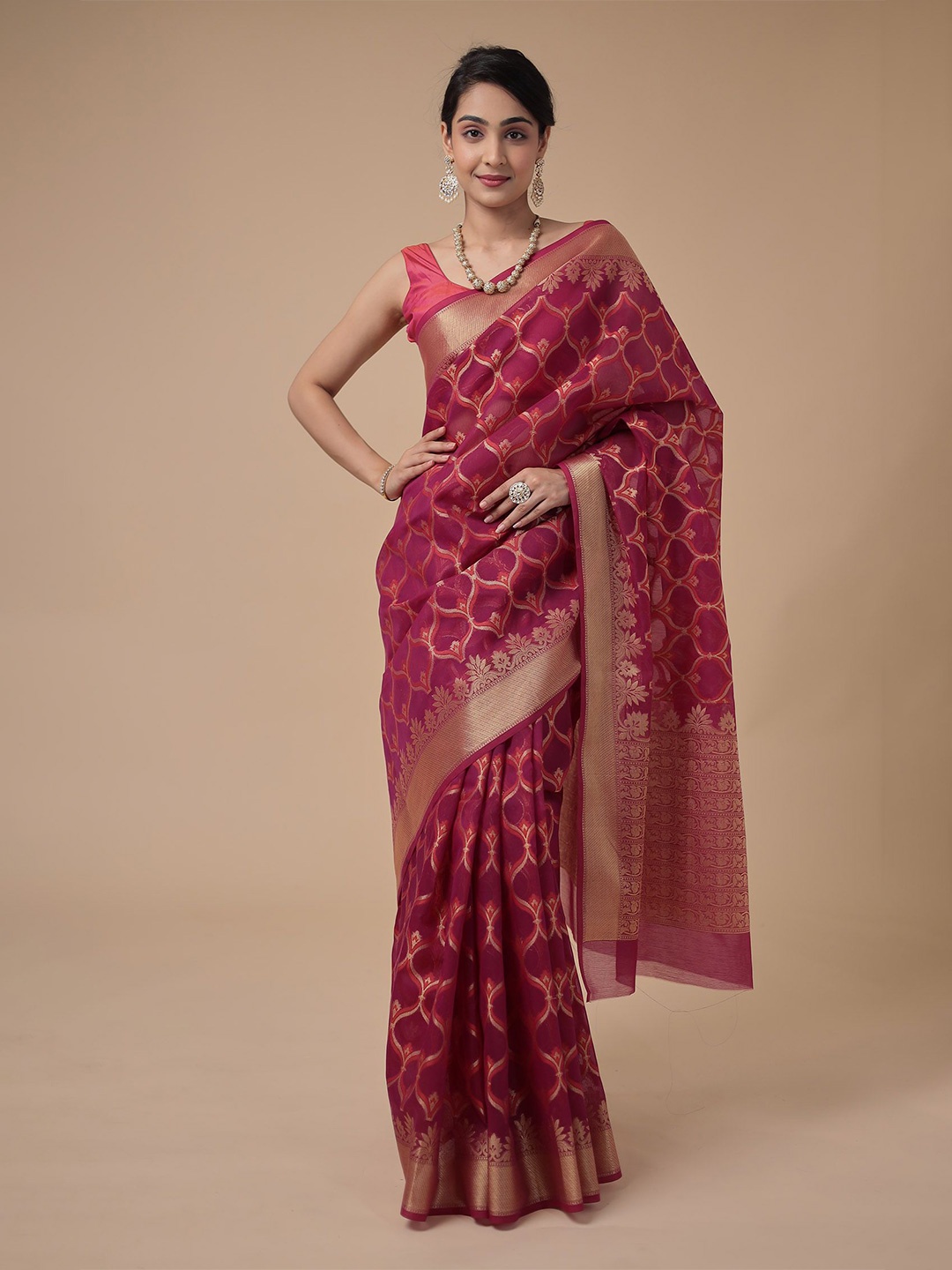 

ZARI Ethnic Motifs Zari Kota Saree, Purple