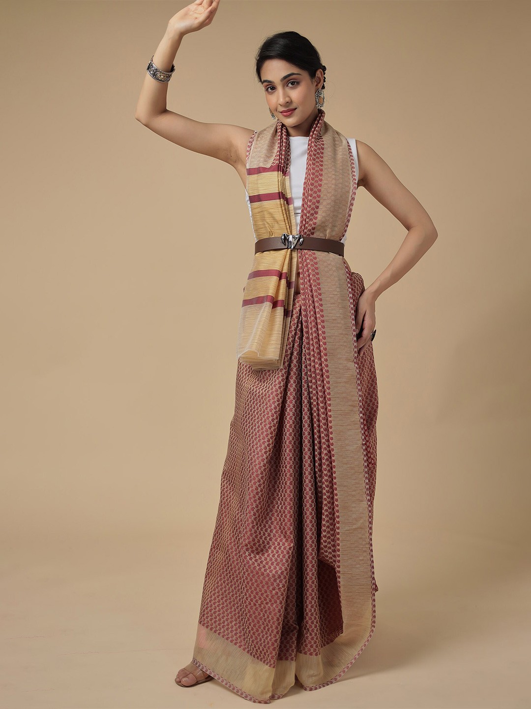 

ZARI Ethnic Motifs Zari Silk Cotton Chanderi Saree, Maroon