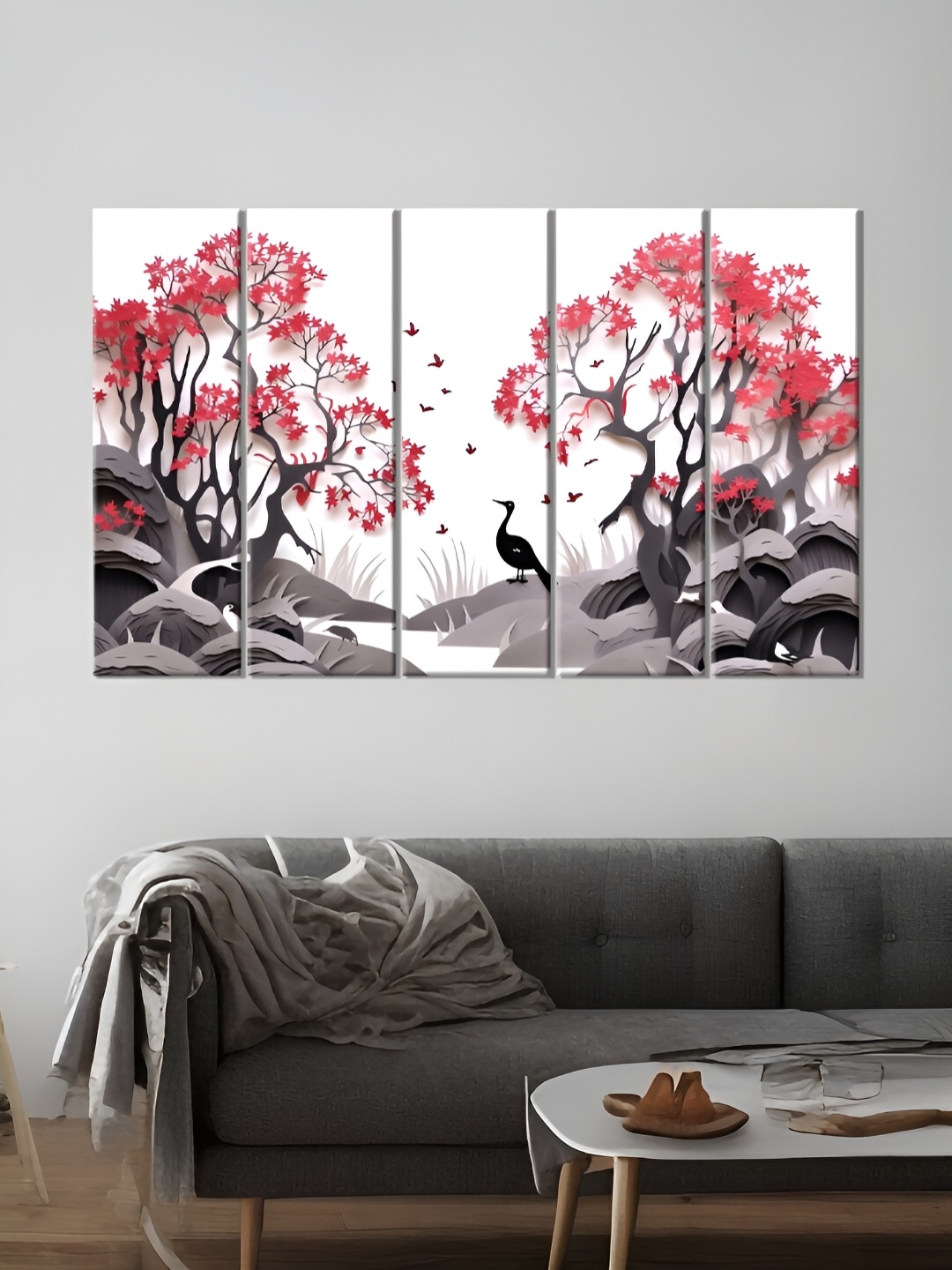 

OLIVE TREE White & Red 5 Pieces Wood Floral and Botanical Wall Art