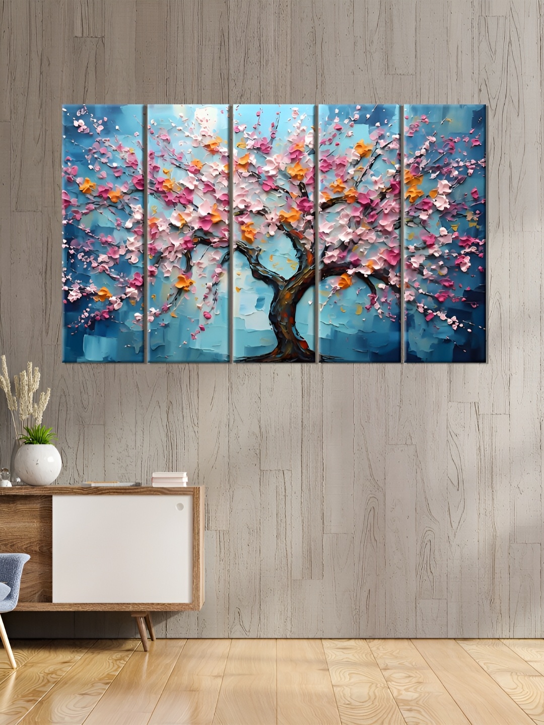 

OLIVE TREE Blue & Yellow 5 Piece Wood Floral and Botanical Wall Art