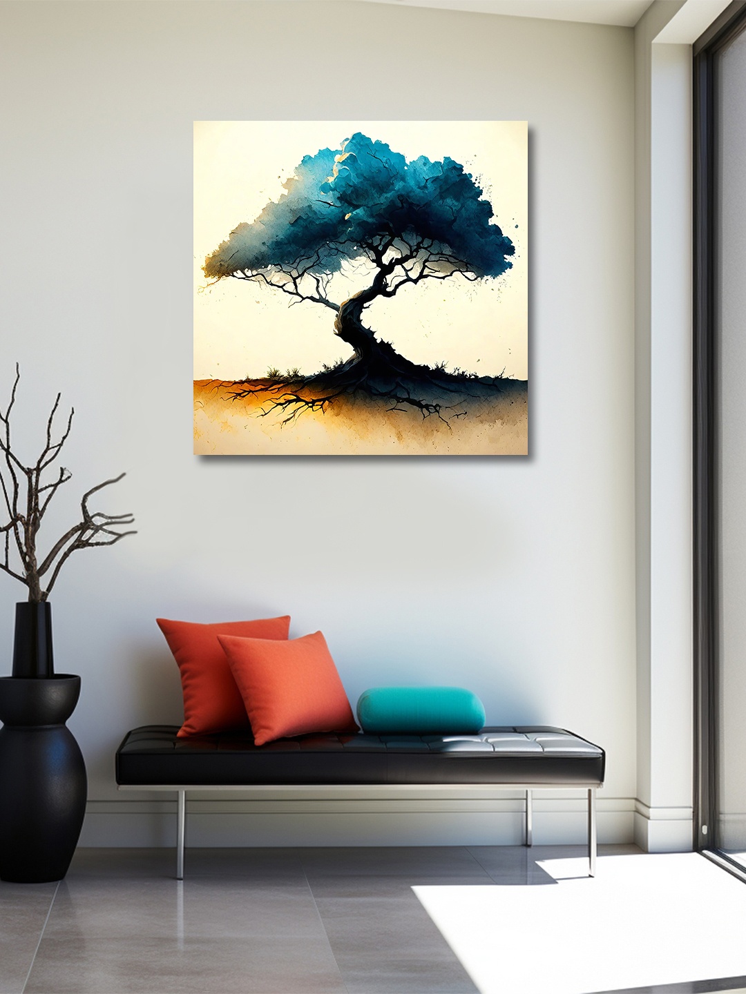 

OLIVE TREE Cream & Blue Canvas Wall Art