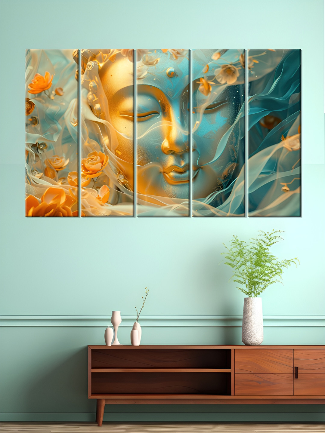 

OLIVE TREE Blue & Yellow 5 Piece Wood Religious Painting Wall Art