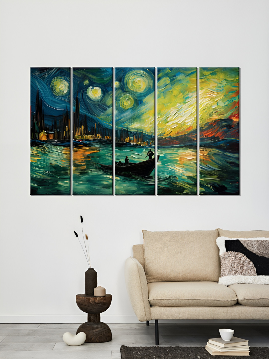 

OLIVE TREE Navy Blue & Yellow 5 Piece Wood Floral and Botanical Wall Art