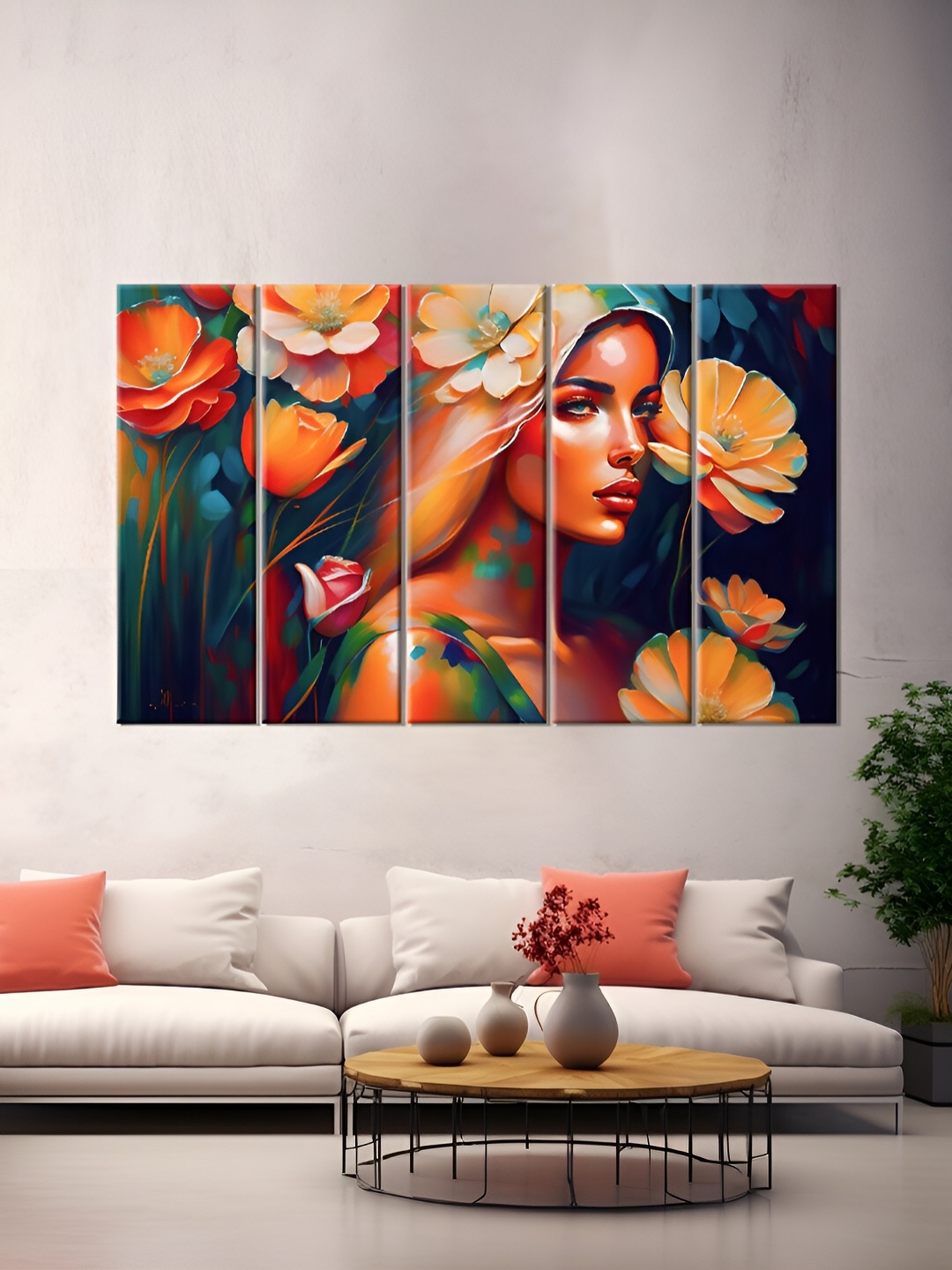 

OLIVE TREE Orange & Yellow 5 Piece Wood Wall Art