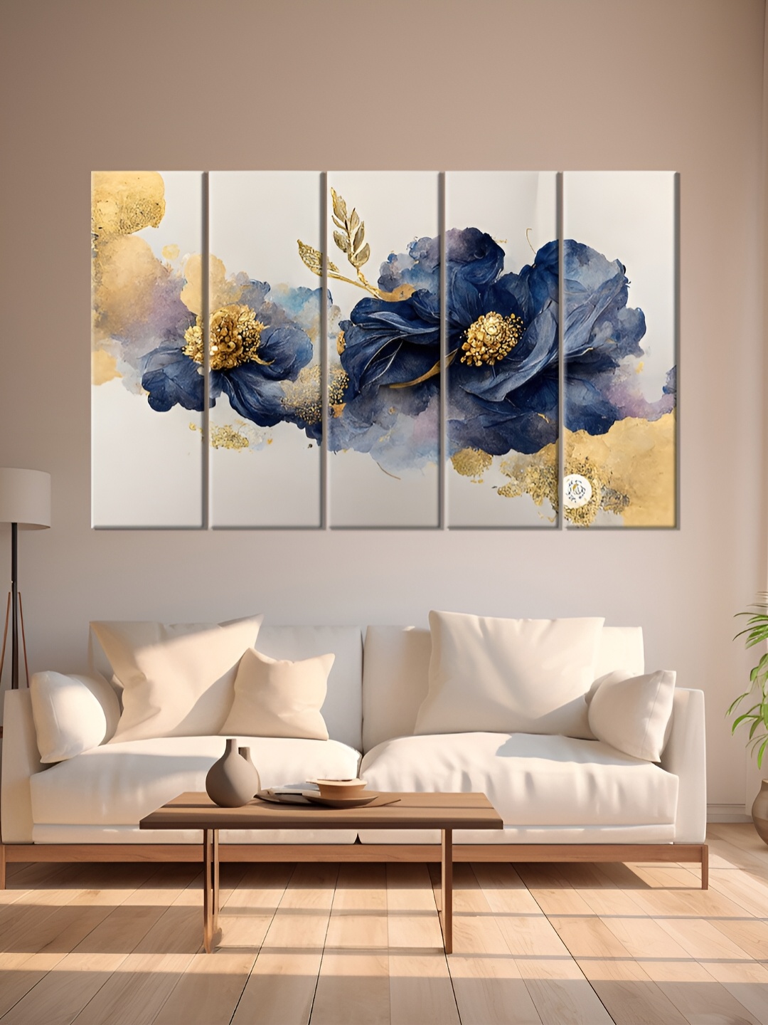 

OLIVE TREE Grey & Yellow 5 Piece Wood Floral and Botanical Painting Wall Art