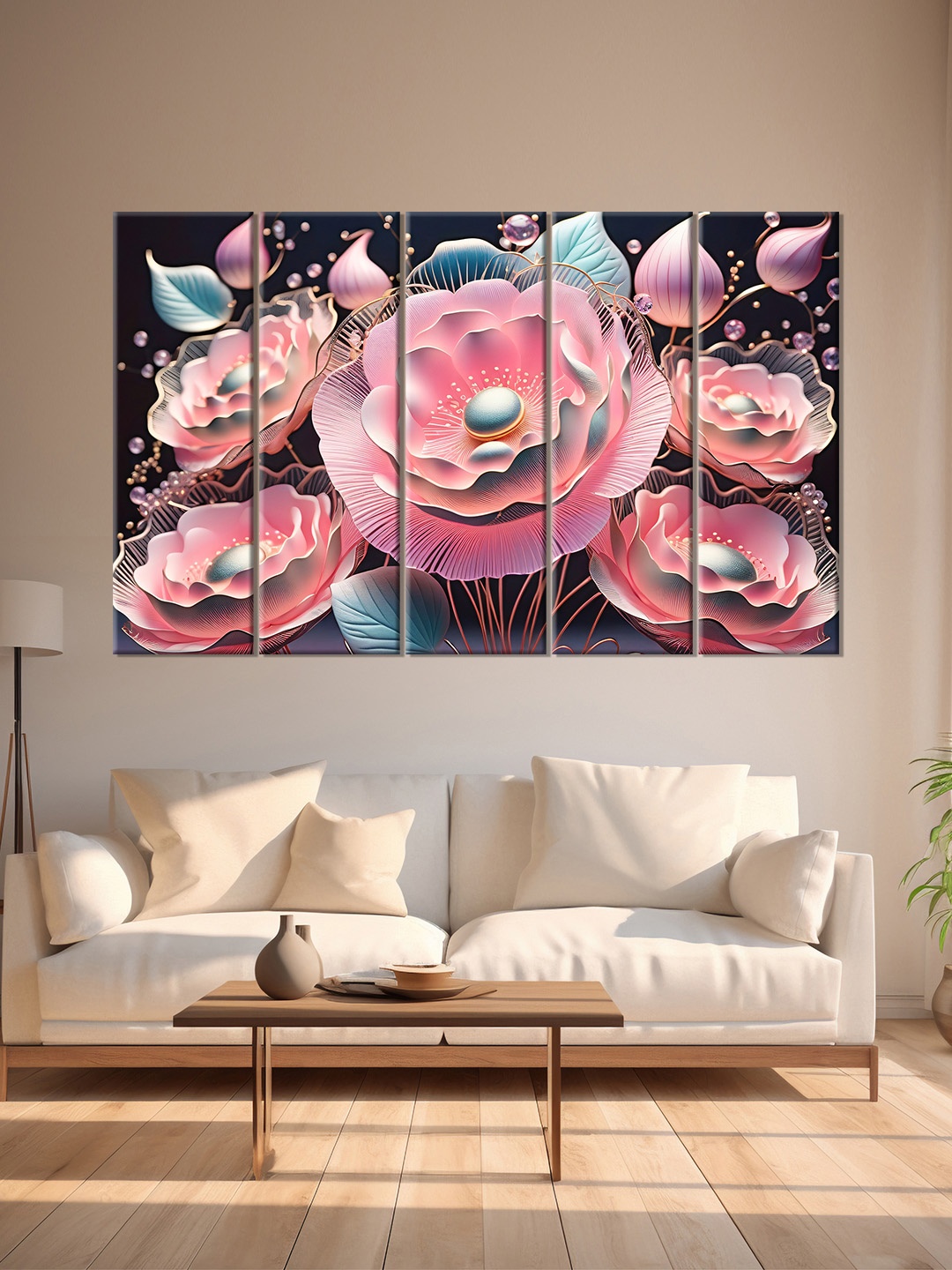 

OLIVE TREE Pink & Black 5 Piece Wood Floral and Botanical Wall Art