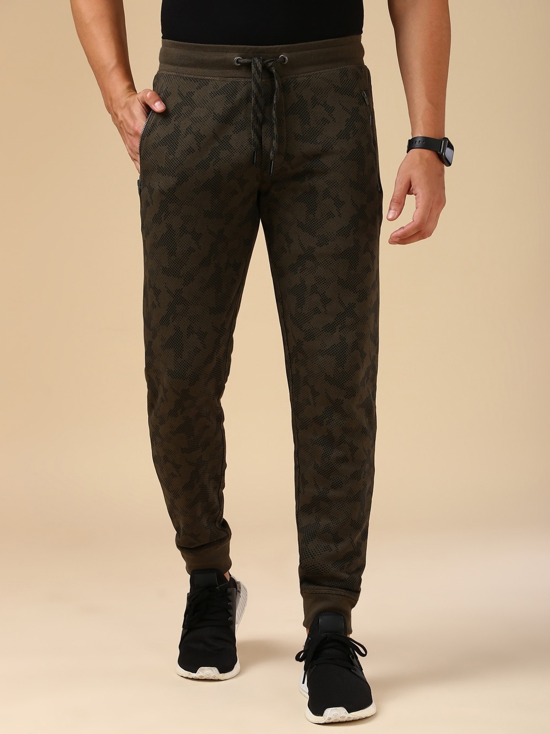 

Van Heusen Men Graphic Printed Mid-Rise Joggers, Olive