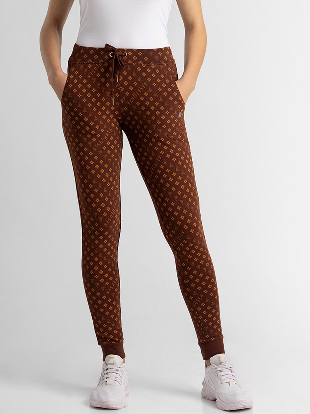 

Van Heusen Women Printed Cotton Mid Rise Joggers, Brown