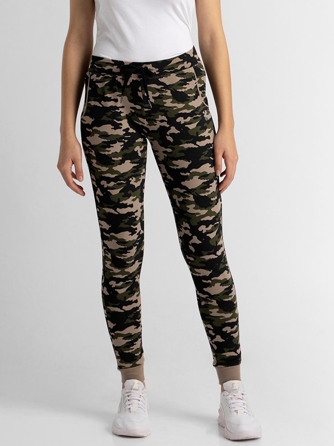 

Van Heusen Camouflage Printed Mid-Rise Pure Cotton Joggers, Green
