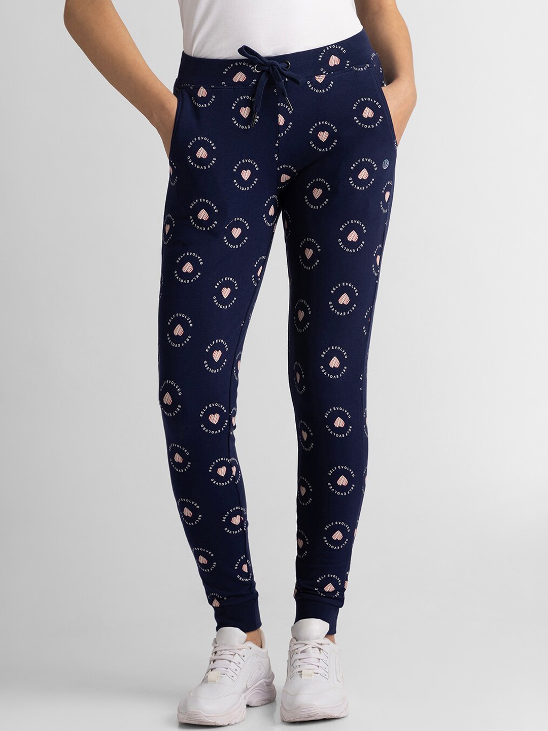 

Van Heusen Self Evolved Allover Printed Mid-Rise Joggers, Blue