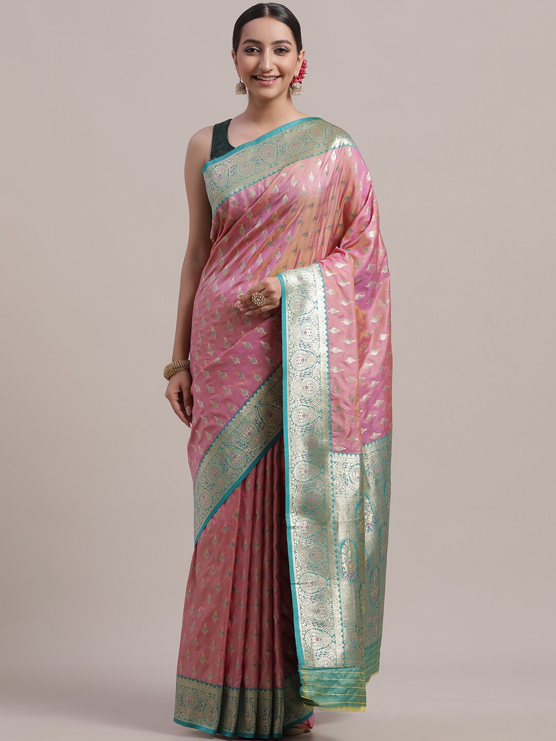 

Jhilmil Fashion Woven Design Zari Banarasi Saree, Pink