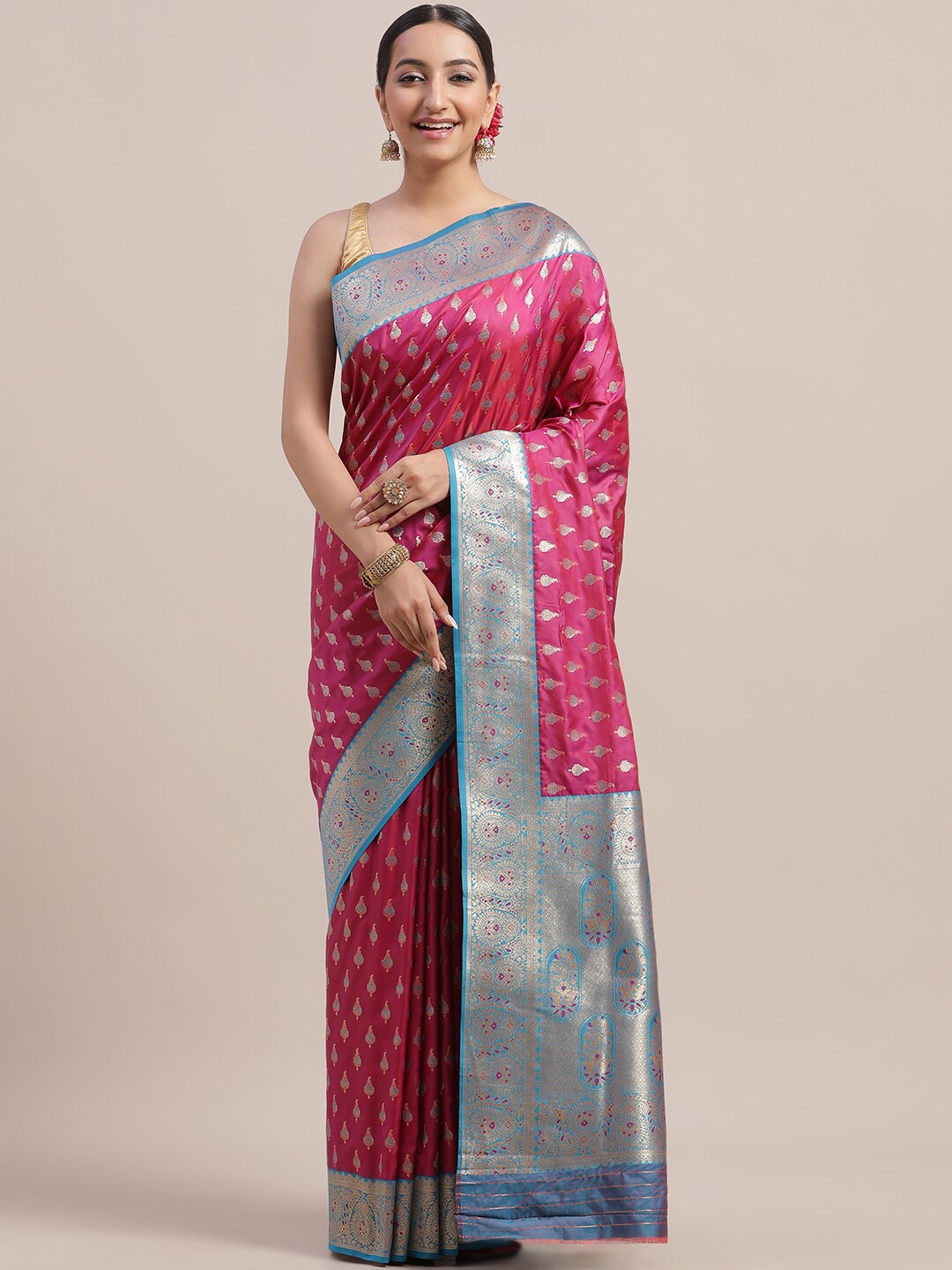 

Jhilmil Fashion Women Ethnic Motifs Zari Banarasi Saree, Pink