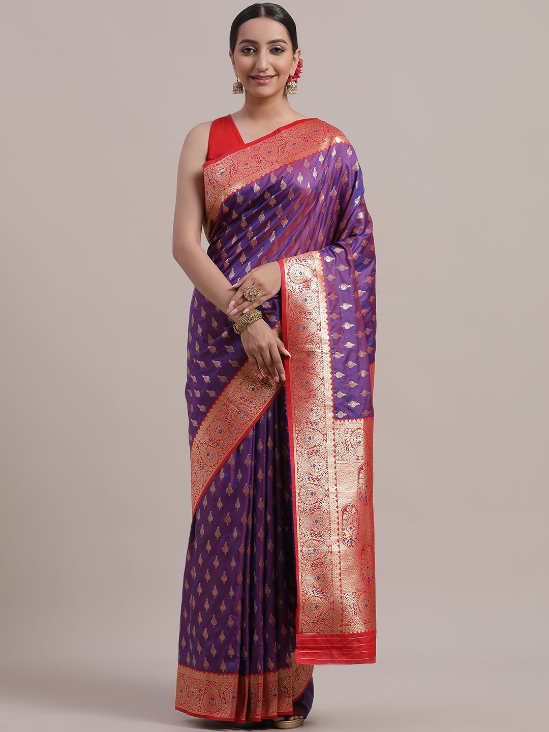 

Jhilmil Fashion Ethnic Motifs Zari Banarasi Saree, Purple