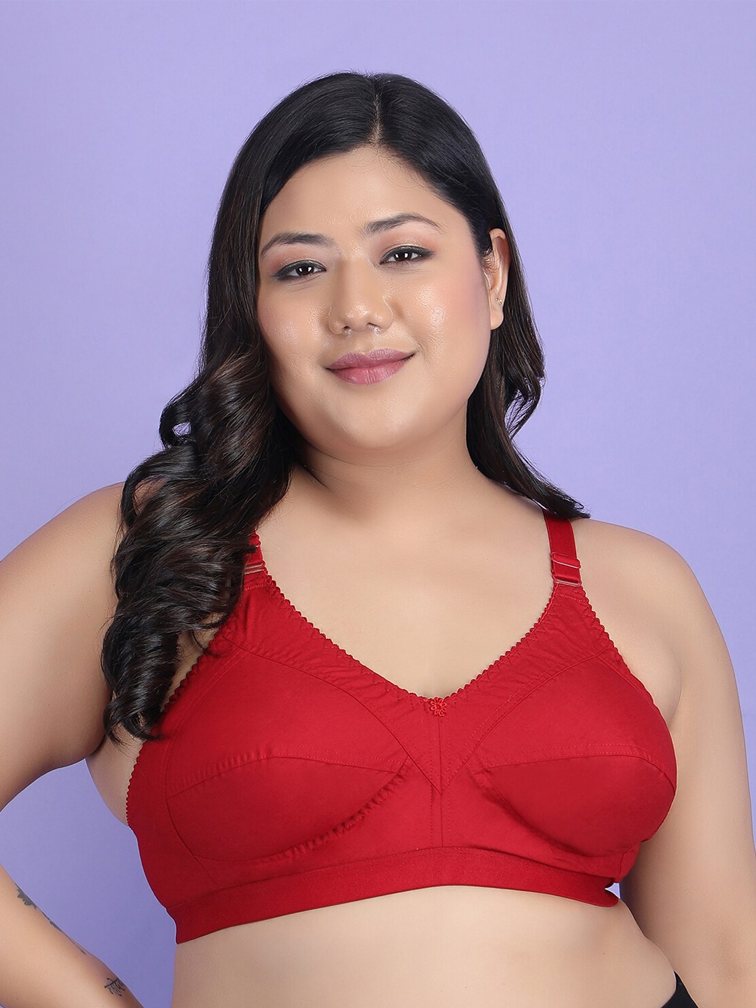 

Klassik Plus Size Full Coverage Pure Cotton Everyday Bra With All Day Comfort, Red