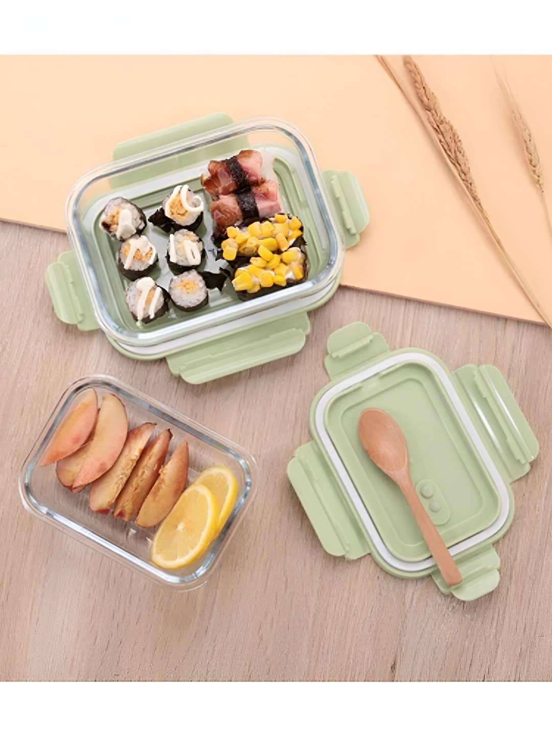 

THEDECORKART Green Leak Proof Glass Lunch Box -320ml