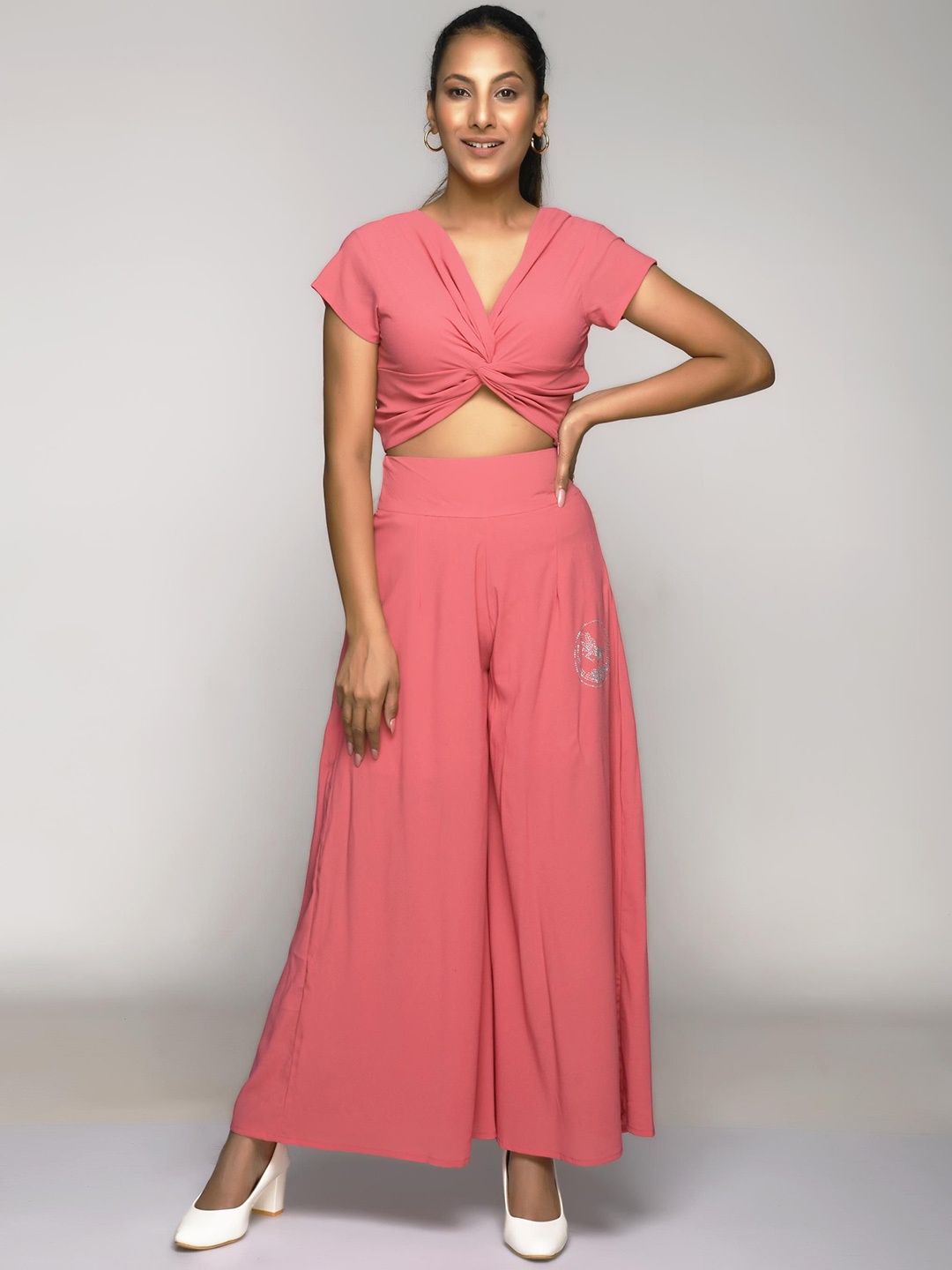 

BAESD Georgette Top & Palazzos Co-Ord Set, Pink