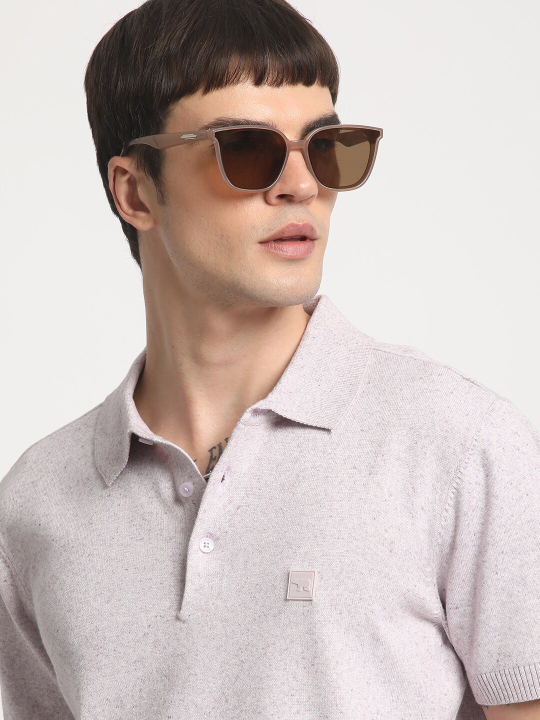 

THE BEAR HOUSE Men Polo Collar Regular Sleeves Slim Fit T-shirt, Purple