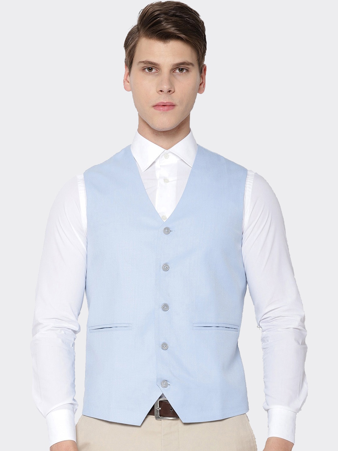 

Shaftesbury London Woven Slim-Fit Waistcoat, Blue