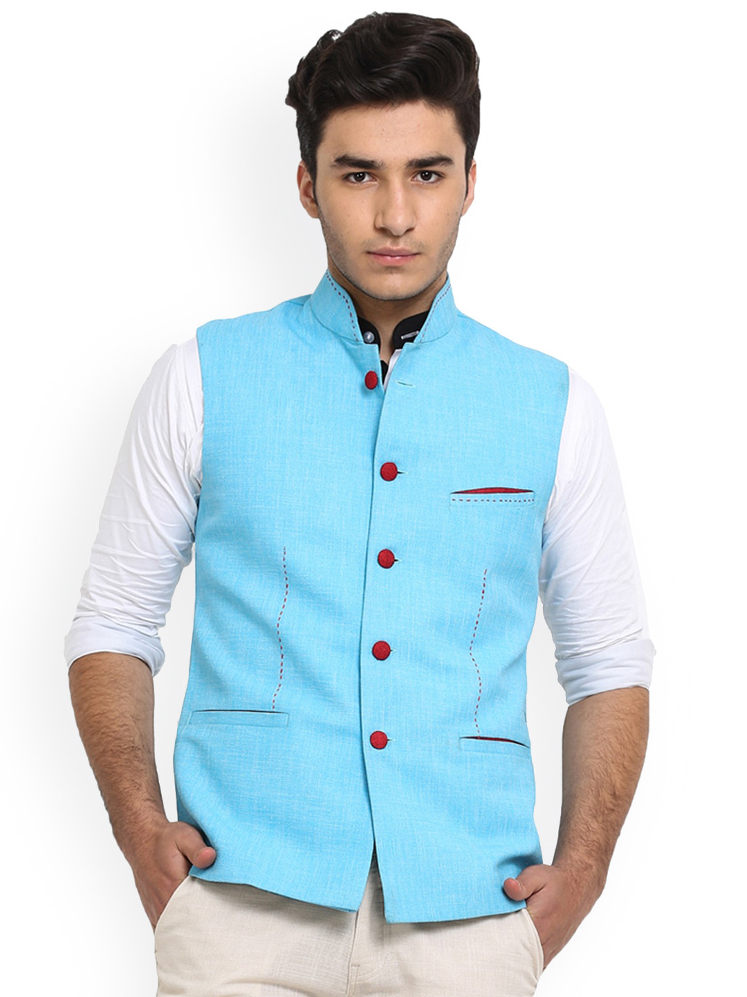 

Shaftesbury London Slim-Fit Nehru Jacket, Blue