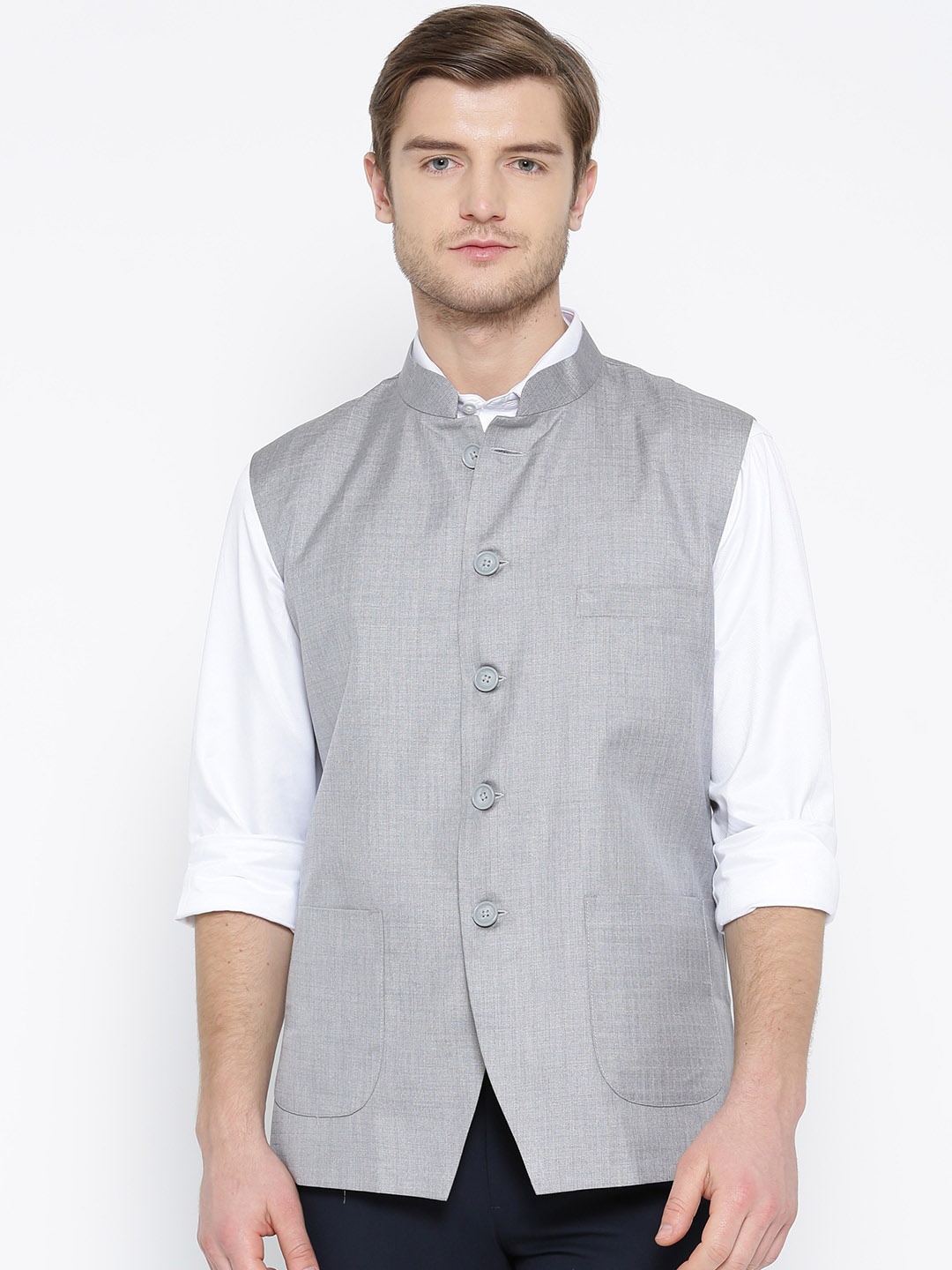 

Shaftesbury London Slim-Fit Nehru Jacket, Grey