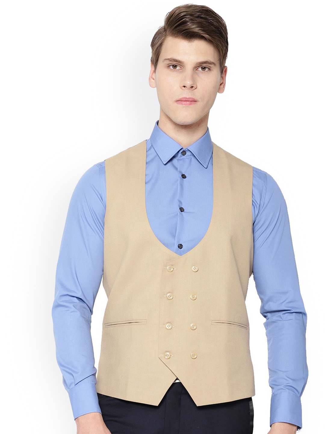 

Shaftesbury London Sleeveless Slim-Fit Waistcoat, Beige