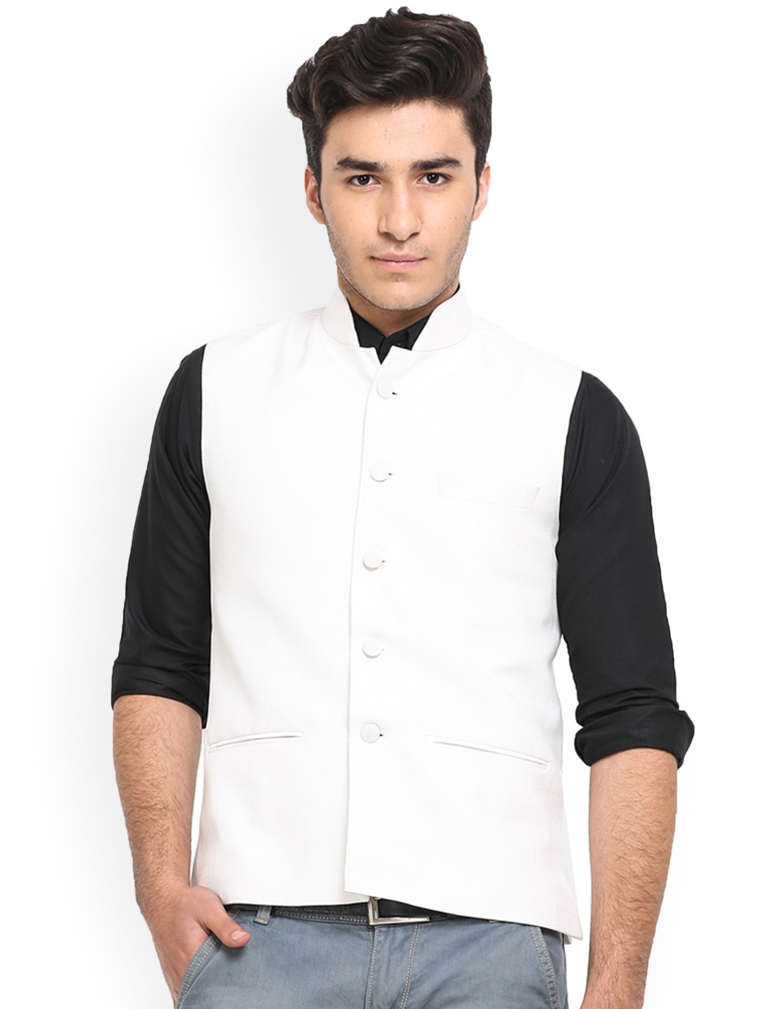 

Shaftesbury London Slim-Fit Nehru Jacket, White