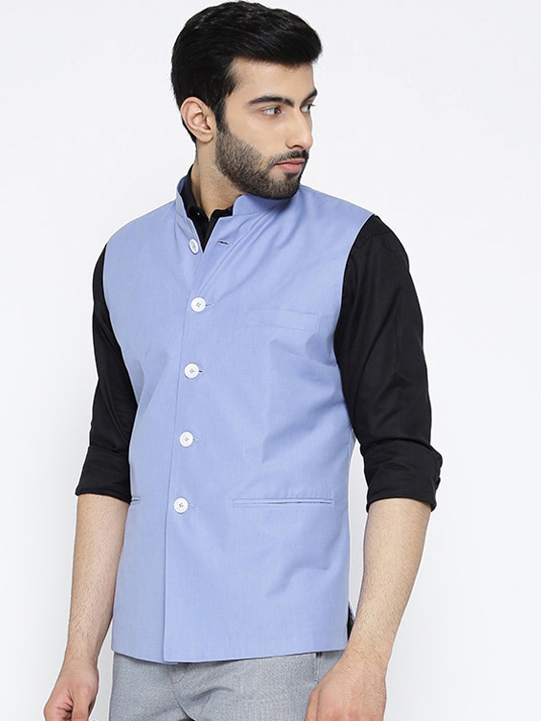 

Shaftesbury London Slim-Fit Nehru Jacket, Blue