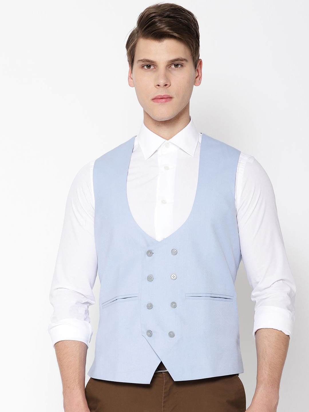 

Shaftesbury London Woven Sleeveless Slim Fit Waistcoat, Blue