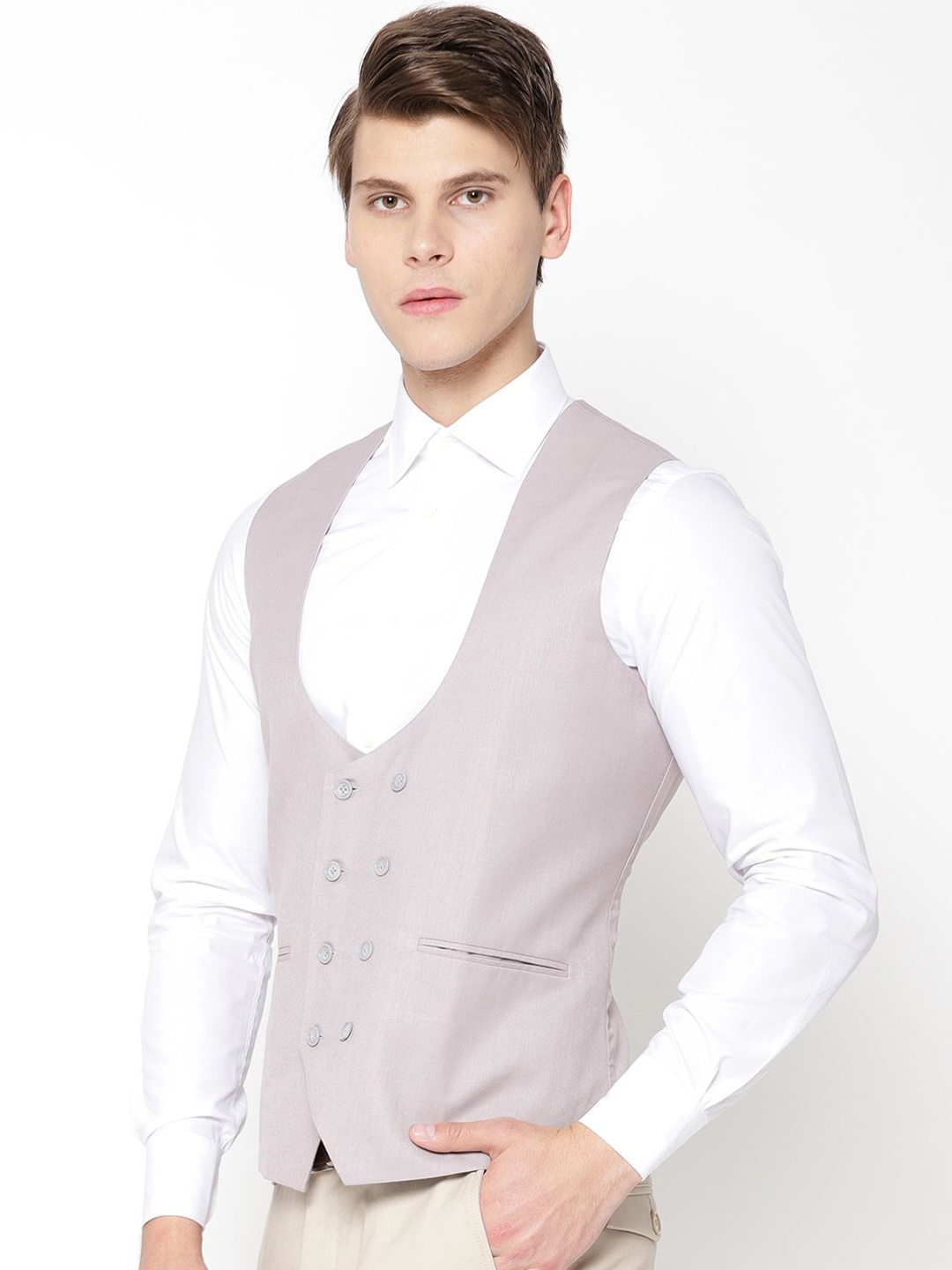 

Shaftesbury London Woven Sleeveless Slim Fit Waistcoat, Grey