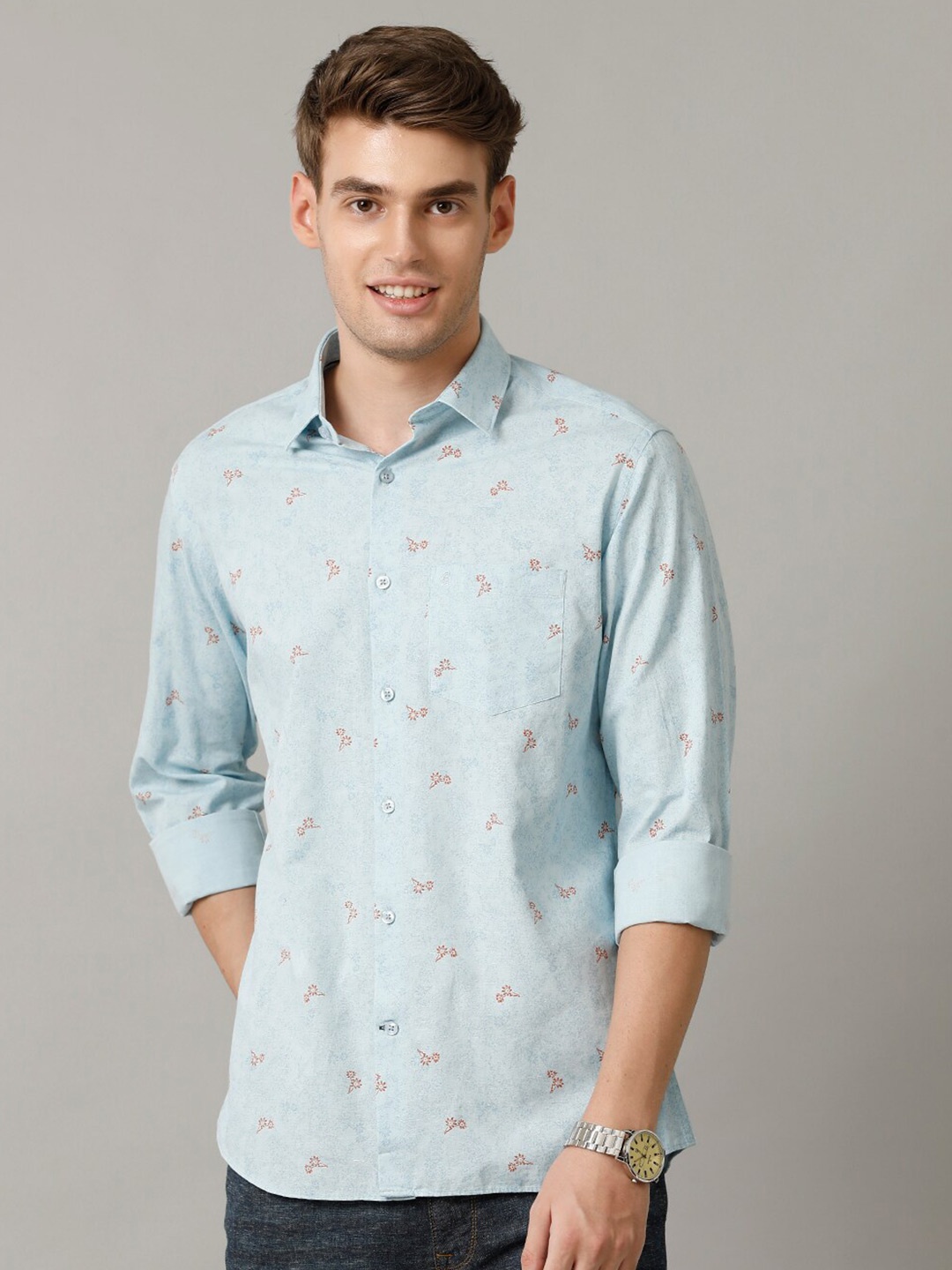 

CAVALLO by Linen Club Conversational Contemporary Slim Fit Opaque Printed Casual Shirt, Blue