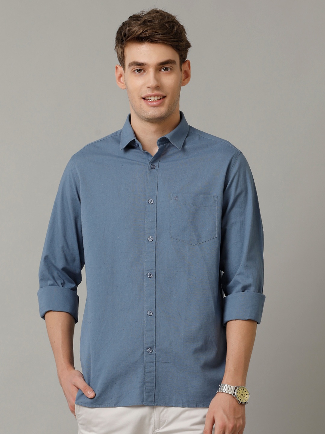 

CAVALLO by Linen Club Contemporary Slim Fit Spread Collar Casual Shirt, Blue