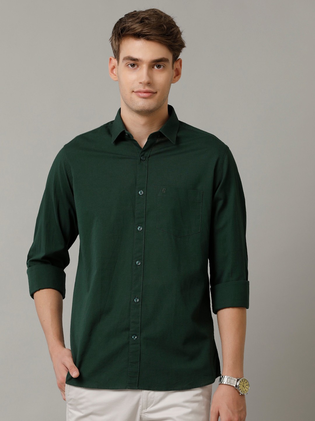 

CAVALLO by Linen Club Contemporary Slim Fit Spread Collar Casual Shirt, Green