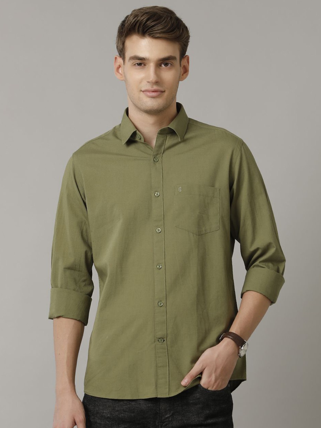

CAVALLO by Linen Club Contemporary Slim Fit Spread Collar Casual Shirt, Green