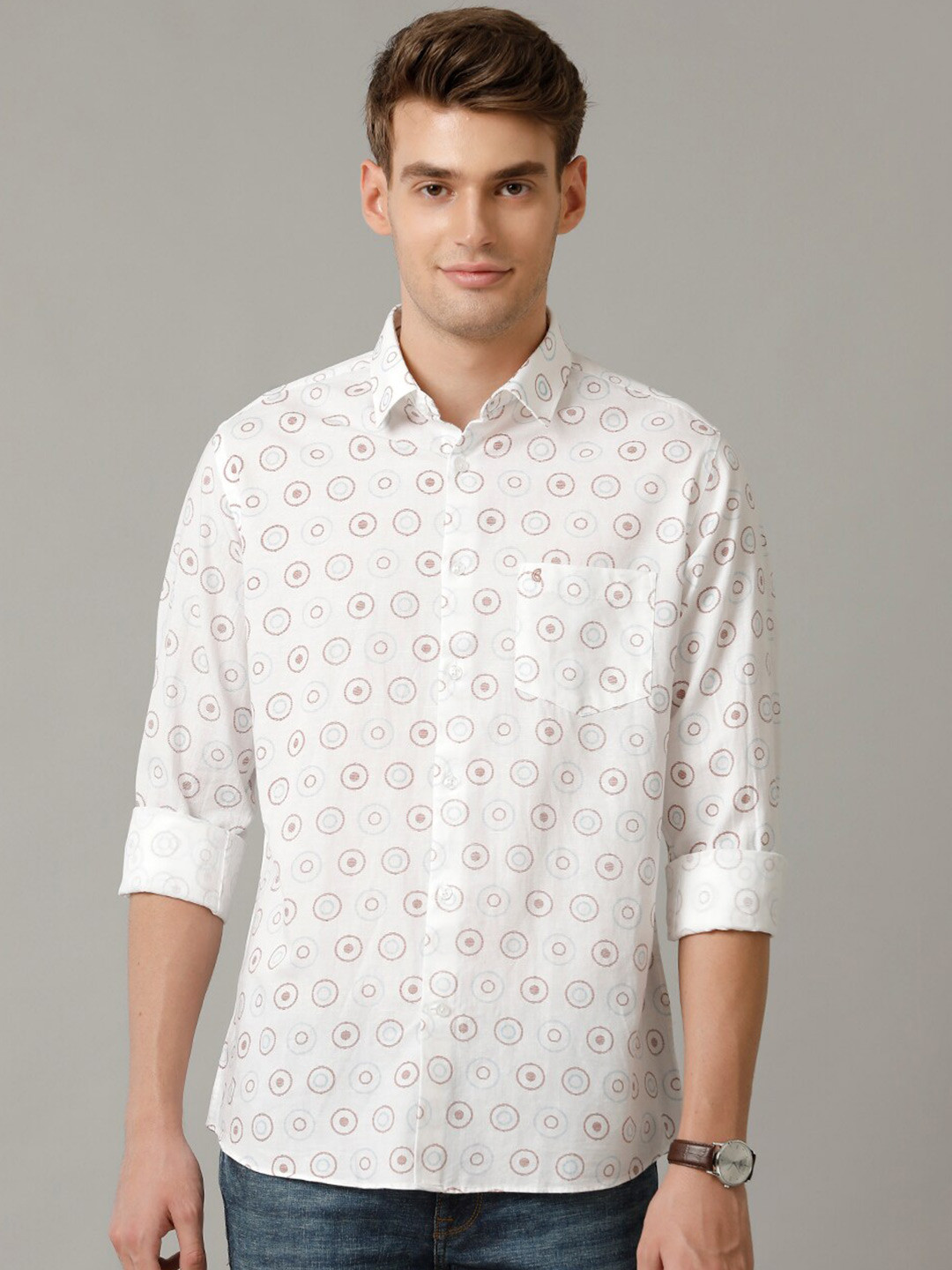 

CAVALLO by Linen Club Men Contemporary Slim Fit Floral Opaque Printed Casual Shirt, Off white