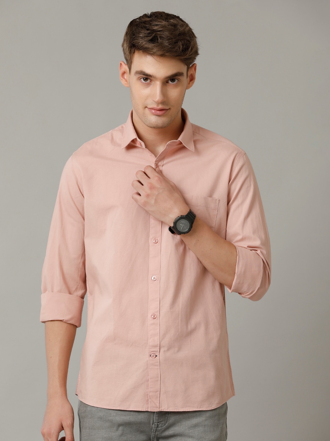 

CAVALLO by Linen Club Contemporary Slim Fit Casual Shirt, Peach