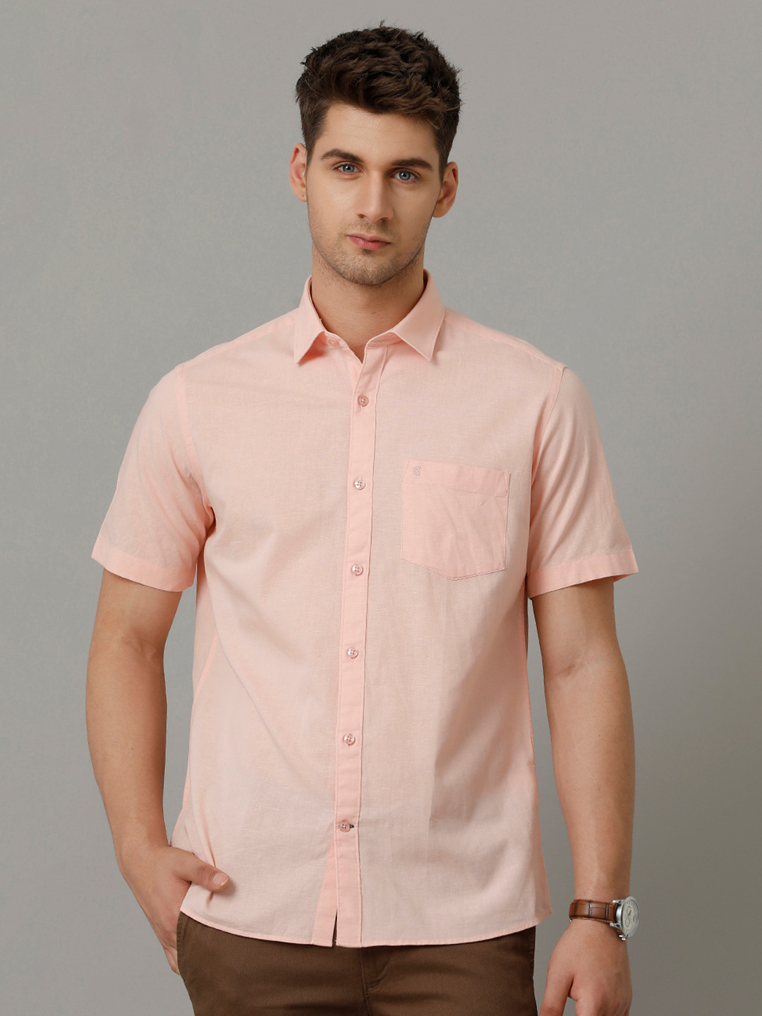 

CAVALLO by Linen Club Contemporary Slim Fit Spread Collar Short Sleeves Casual Shirt, Pink