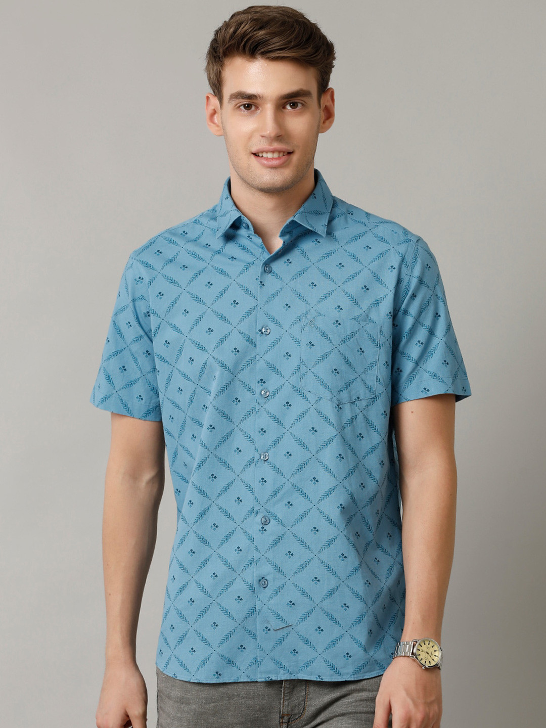 

CAVALLO by Linen Club Men Contemporary Slim Fit Opaque Printed Casual Shirt, Blue