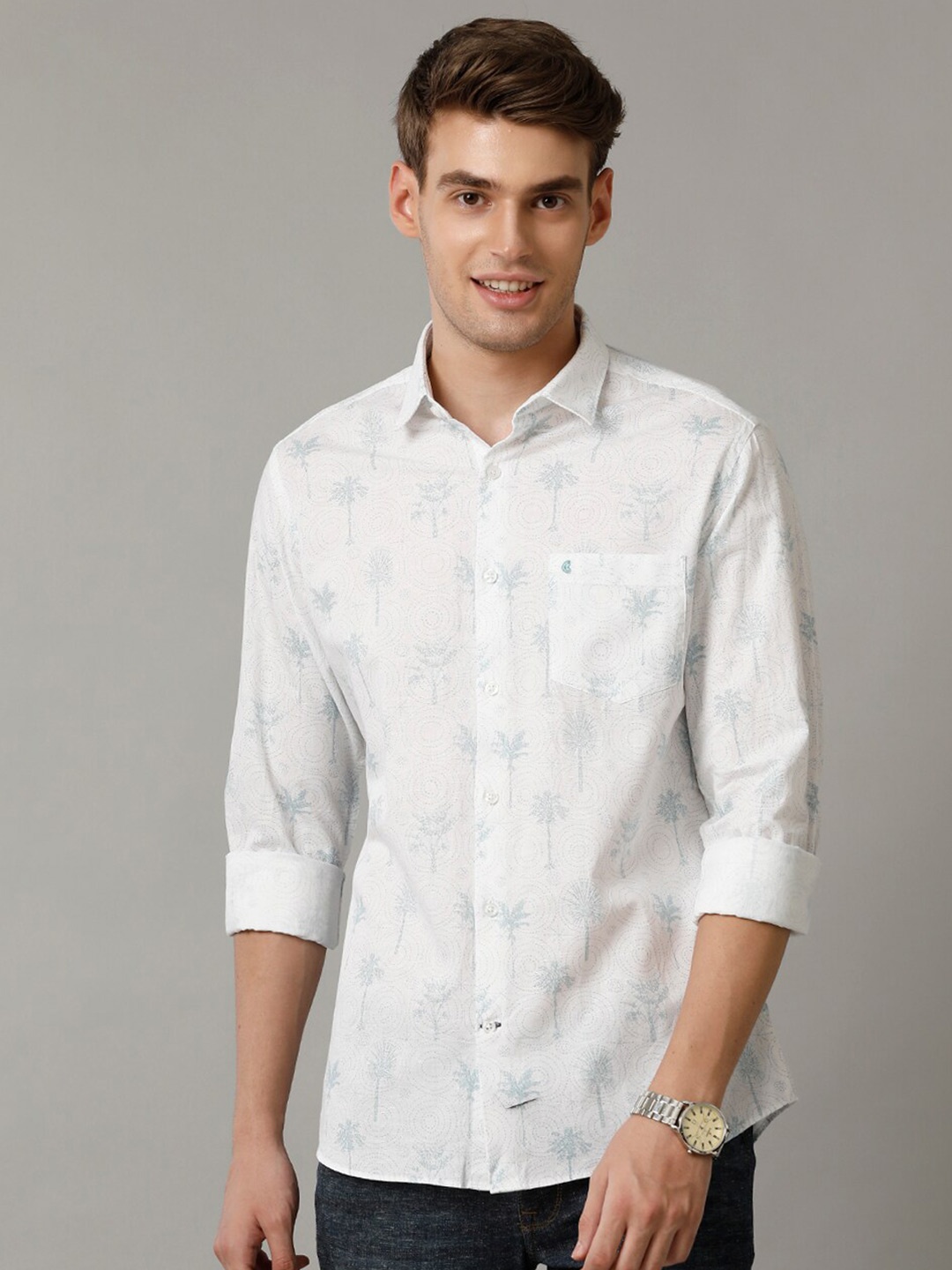 

CAVALLO by Linen Club Men Contemporary Slim Fit Opaque Printed Casual Shirt, Grey