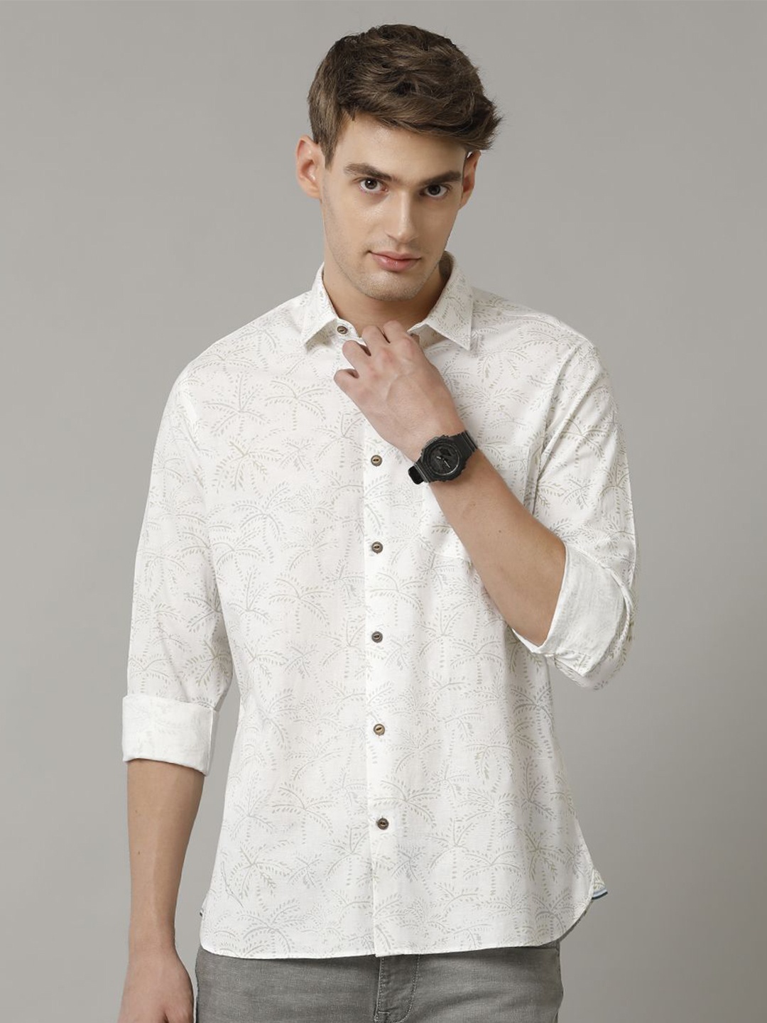 

CAVALLO by Linen Club Men Green Contemporary Slim Fit Floral Opaque Printed Casual Shirt