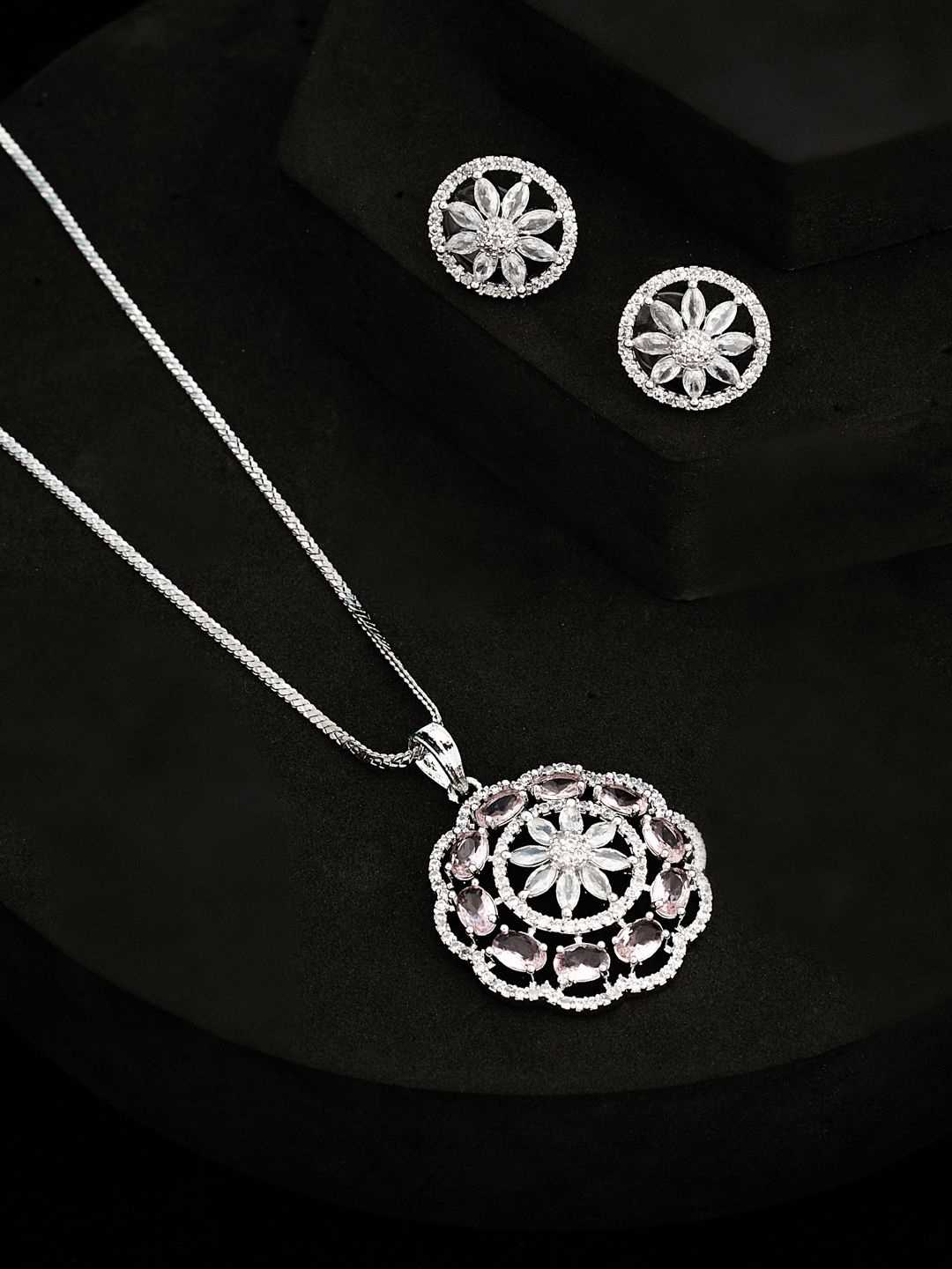 

ATIBELLE Silver-Plated CZ-Studded Jewellery Set