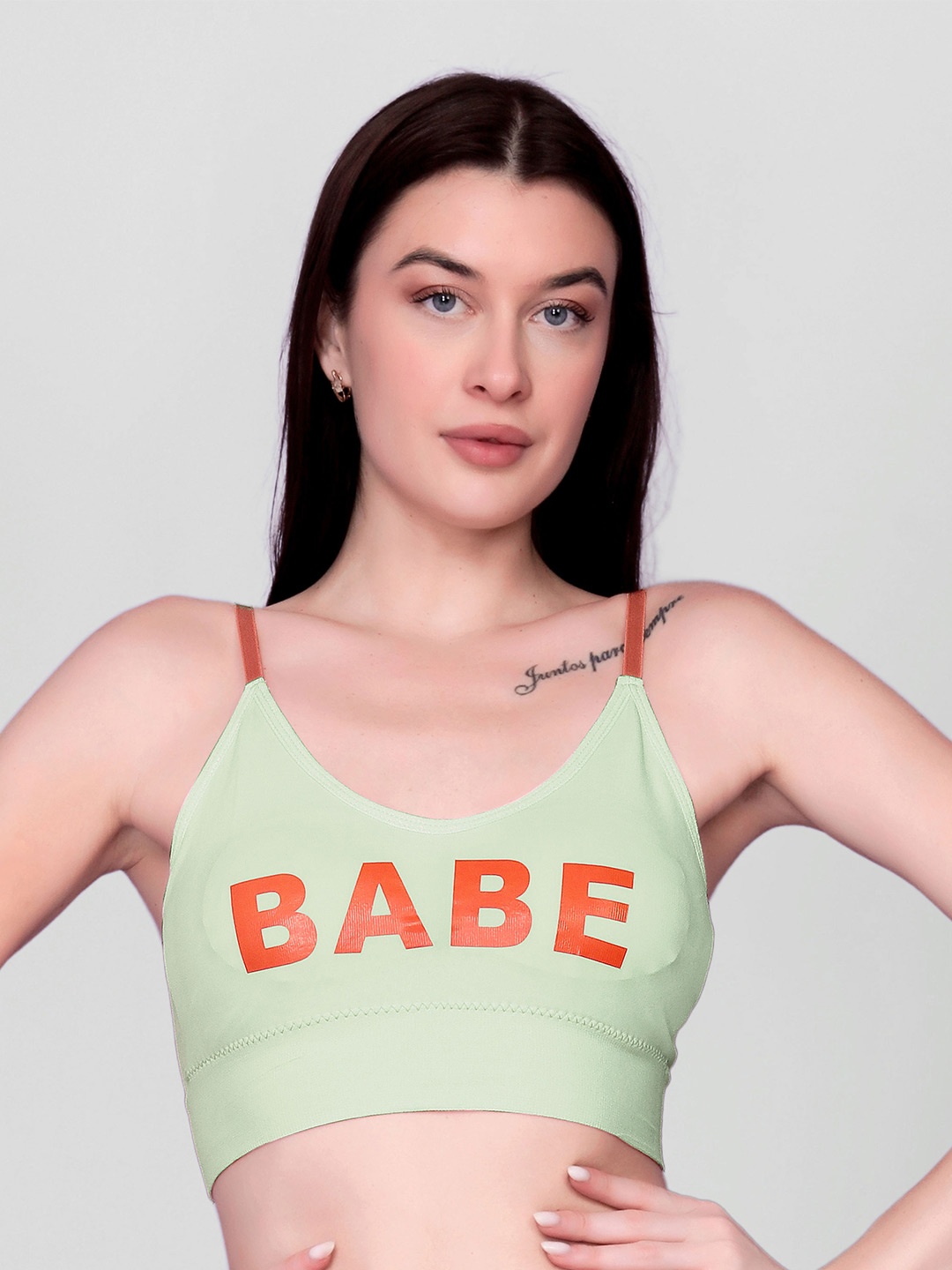 

DEALSEVEN FASHION Women Typography Printed Full Coverage Removable Padding Bra, Green