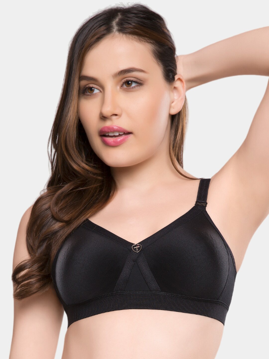 

Trylo Alpa Women Non-Padded Non-Wired Seamless Full Coverage T-Shirt Bra, Black