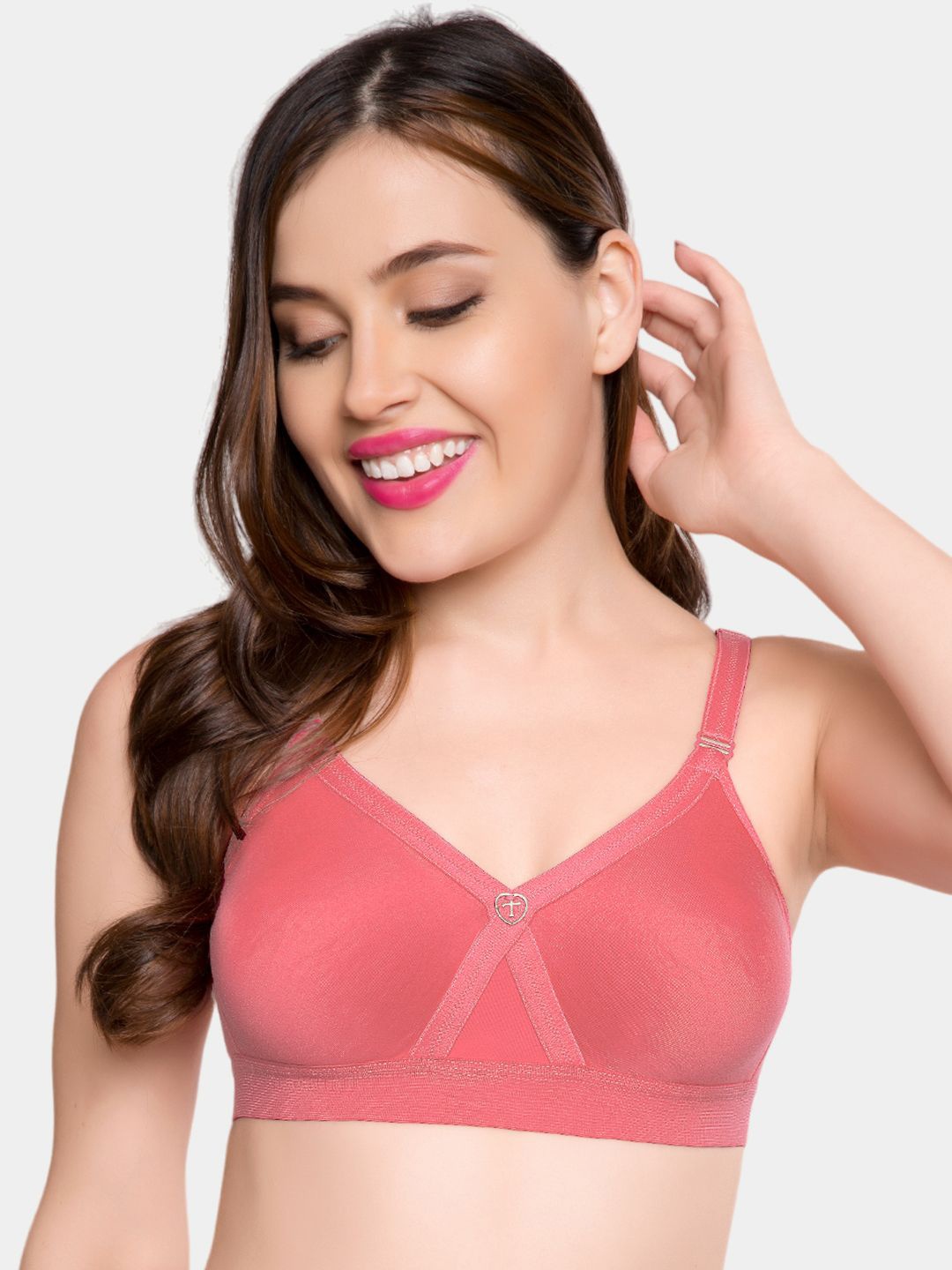 

Trylo Alpa Women Non-Padded Non-Wired Seamless Full Coverage T-Shirt Bra, Coral