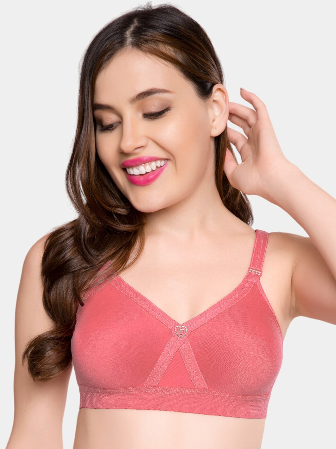 

Trylo Alpa Women Non-Padded Non-Wired Seamless Full Coverage T-Shirt Bra, Coral
